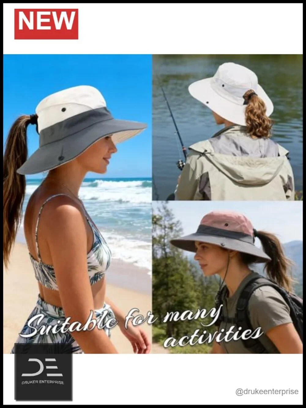 Women's Wide Brim Sun Hat UPF 50+ Foldable Bucket Hat Ponytail